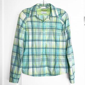 Columbia Omni-Shade Sun Protection Blue Green Plaid Button Up LS Shirt Size S/P